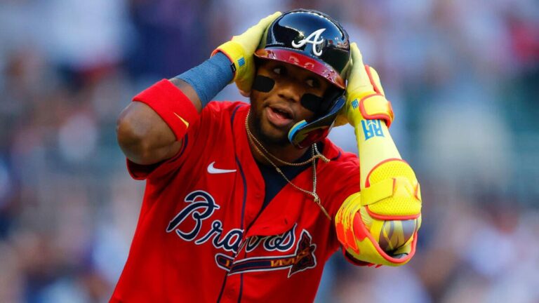 Watch as Ronald Acuña Jr. smashes a monster home run off the first pitch he faced in return to MLB